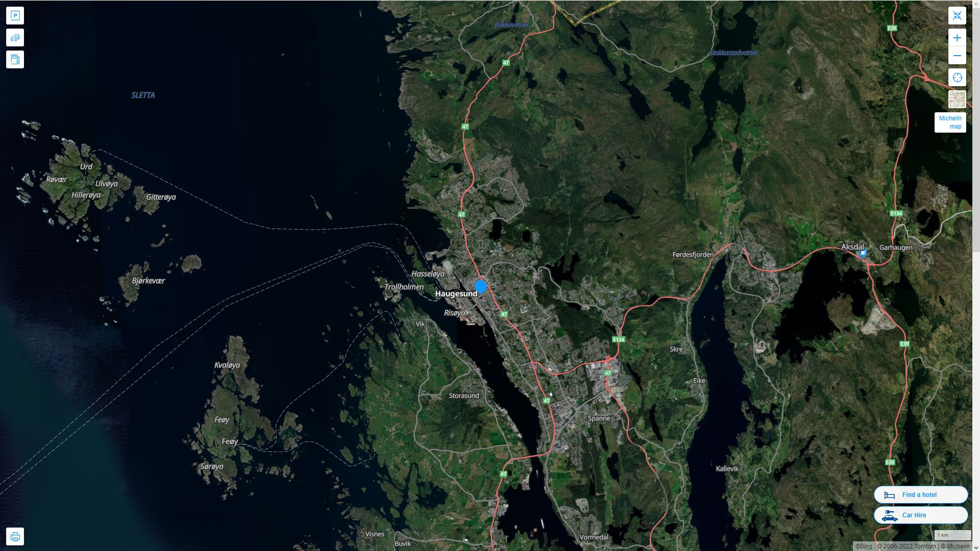 Haugesund Highway and Road Map with Satellite View
